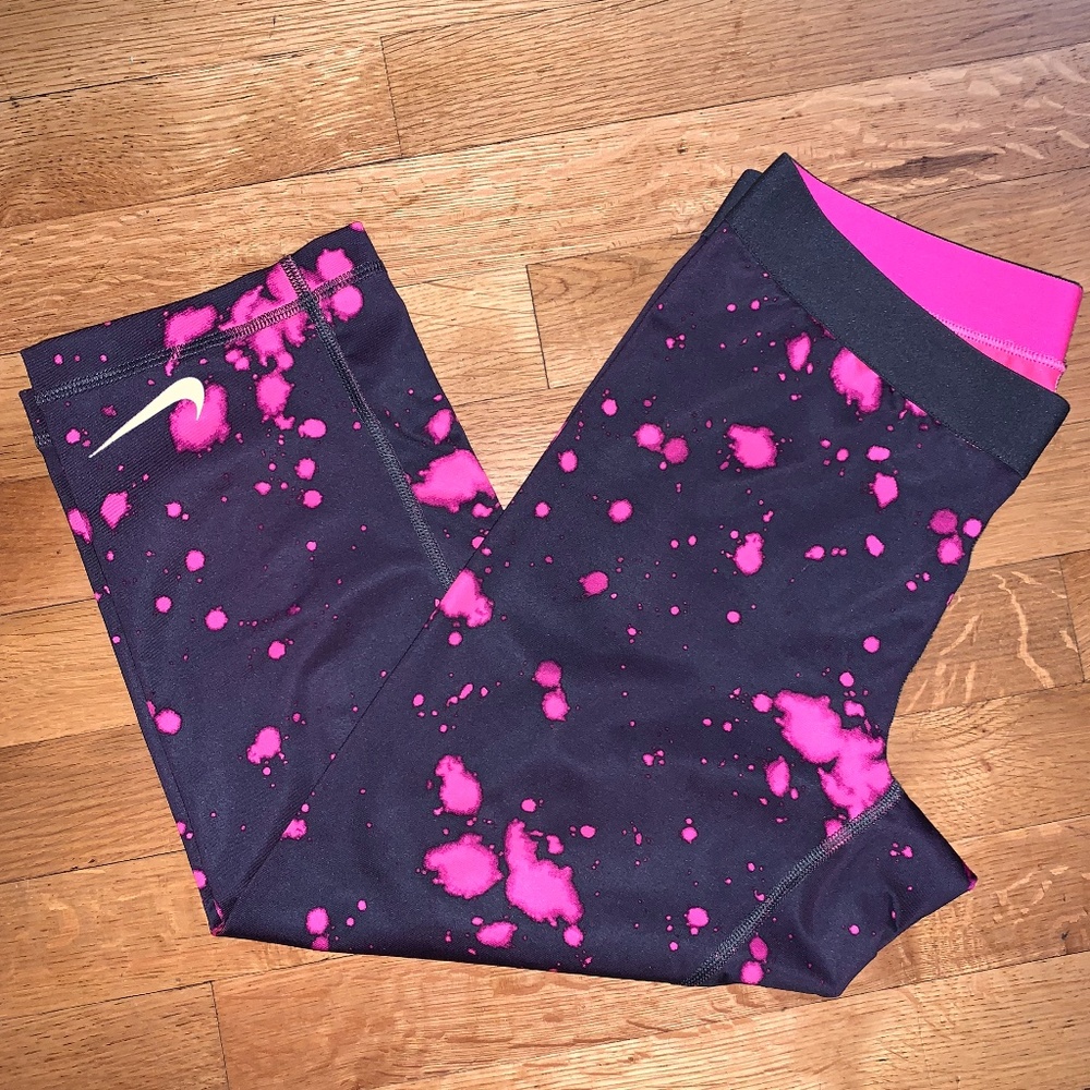 Nike Pro Dri-Fit Capris Hot Pink Splatter Medium